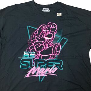 Super Mario T-Shirt Mens Black Cotton 1985 Neon Retro Nintendo Video Game Sz 3XL